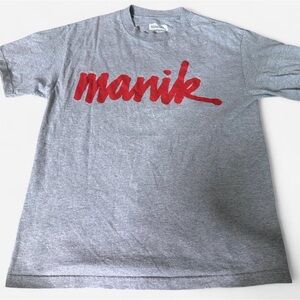 manik Heather Gray Tee with Red Script Logo